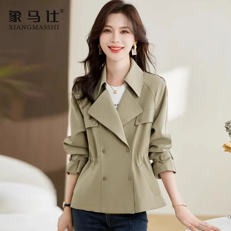 0359宽松简洁干练短款风衣女2025春秋出行新款港风小个子女士外套