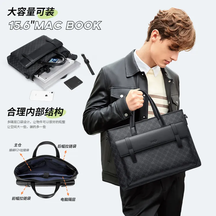 GOLF/高尔夫复古印花男士公文包商务通勤电脑包手提包百搭斜挎包