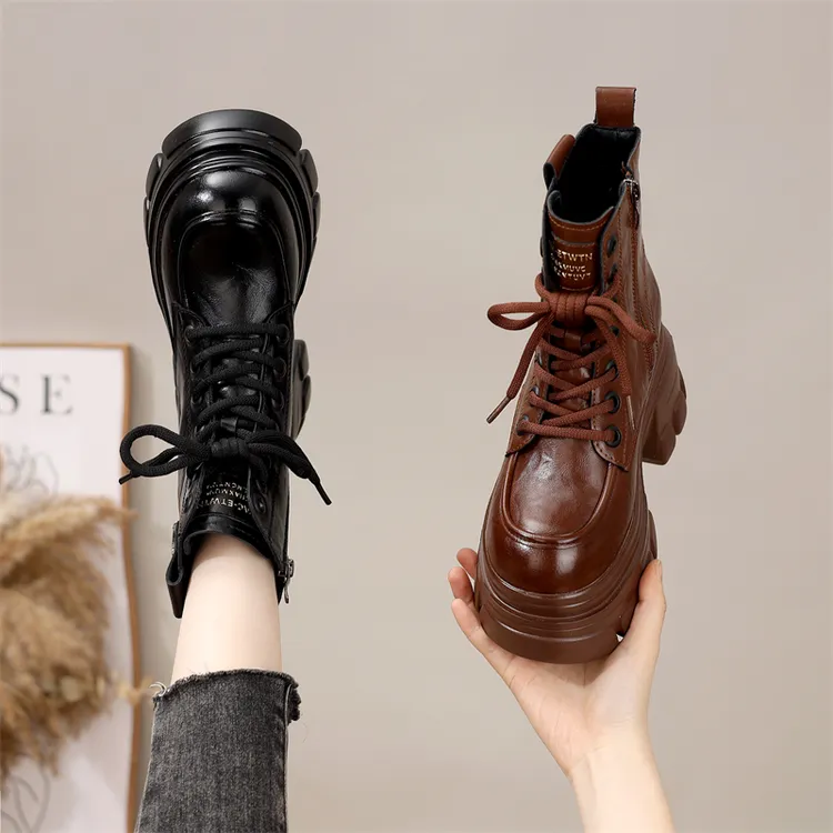 经典厚底10CM内增高马丁靴女2025冬季新款加绒保暖显瘦不累脚短靴