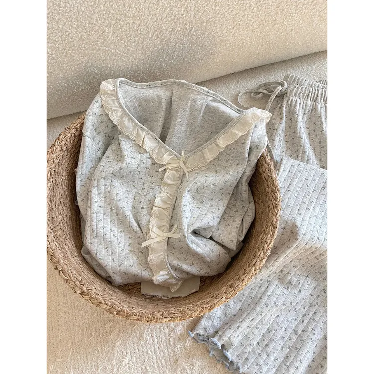 韩版软糯舒适少女碎花睡衣女2025春秋新款长袖长裤家居服套装大码