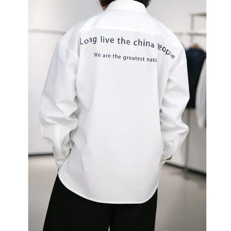 后背字母衬衣男女同款秋季时尚小众设计款长袖衬衫CY2510-7