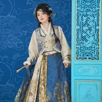 十三余小豆蔻儿[碧云秋暮]仿牛仔提花马甲上衣织金马面裙汉服女装