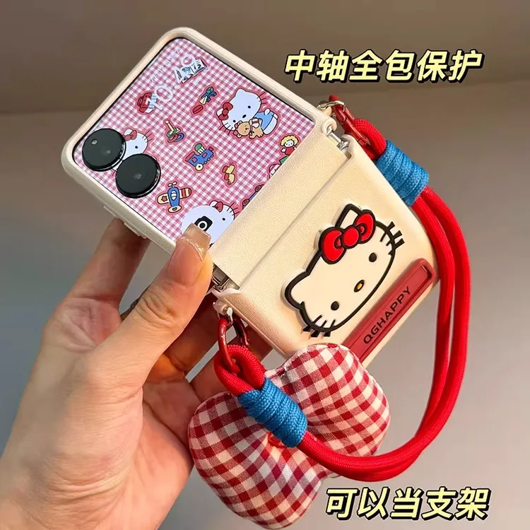 适用小米mixflip2折叠屏手机壳卡通可爱KT猫支架全包皮质女保护壳