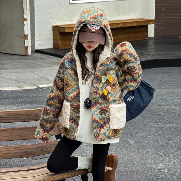 女童秋冬加厚外套2025新款洋气大童韩系双面穿毛毛衣冬装儿童棉衣