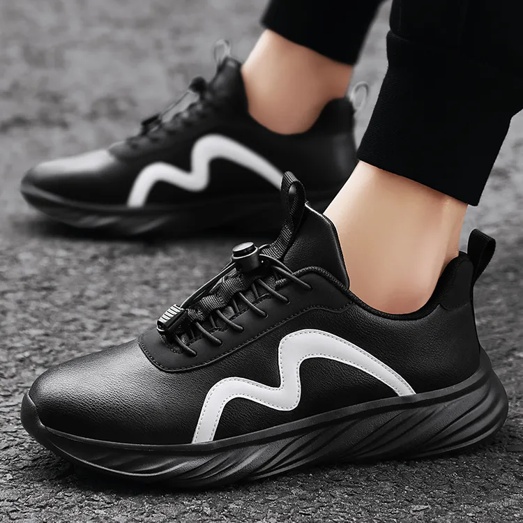 秋季运动休闲鞋小白鞋男款皮面百搭潮鞋低帮男鞋软底轻便鞋子黑白
