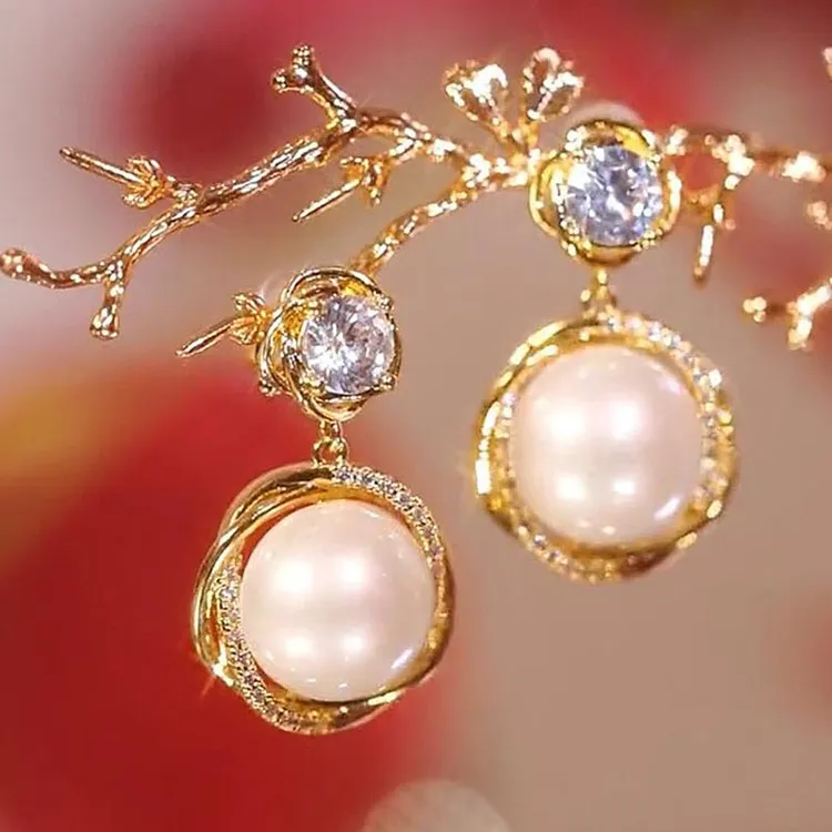 925银耳饰 防过敏微镶钻仿珍珠时尚百搭耳环精致年新款S针小众设