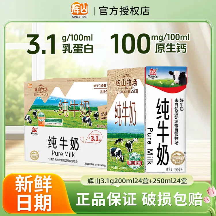 辉山纯牛奶24盒*2箱整箱3.1g蛋白质学生营养早餐奶送礼