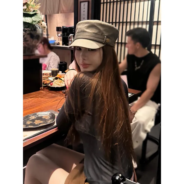 文艺复古平顶马术帽女春秋百搭显脸小鸭舌帽个性小众报童画家帽子