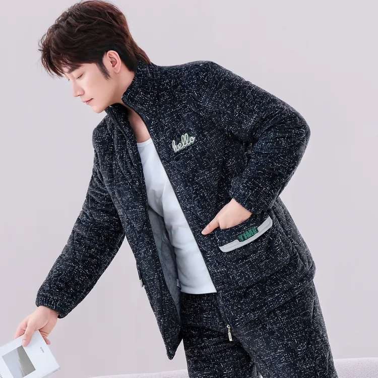 睡衣男士冬季保暖青年加厚加绒家居服可外穿套装秋冬大码连帽套装