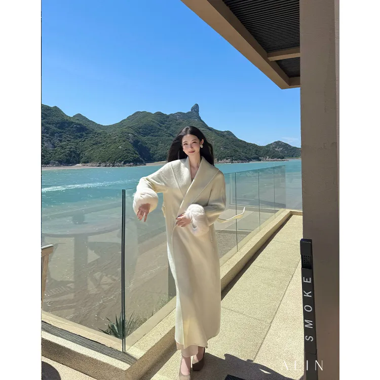 阿琳ALIN【瓦尔登湖】百分羊毛双面呢大衣女真狐狸毛外套冬AL5GMD11