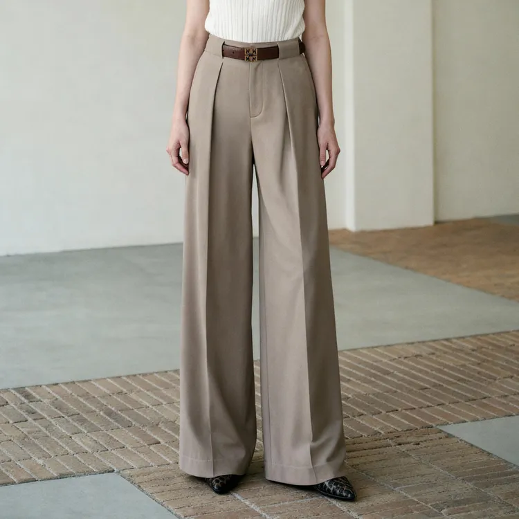 LYNEE 【行迹】无腰头阔腿裤新款女直筒通勤休闲裤长裤LGB2FSW049