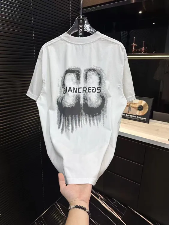 新款高级感纯棉男士短袖T恤圆领印花潮流宽松夏季百搭休闲轻奢