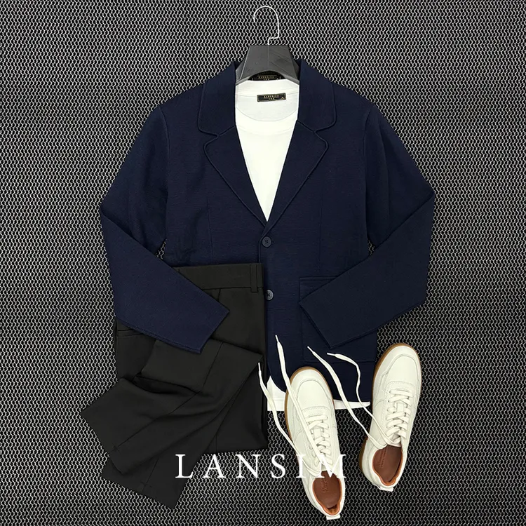 LANSIM·秋冬季商务绅士西装领针织羊毛开衫男士通勤休闲高端外套