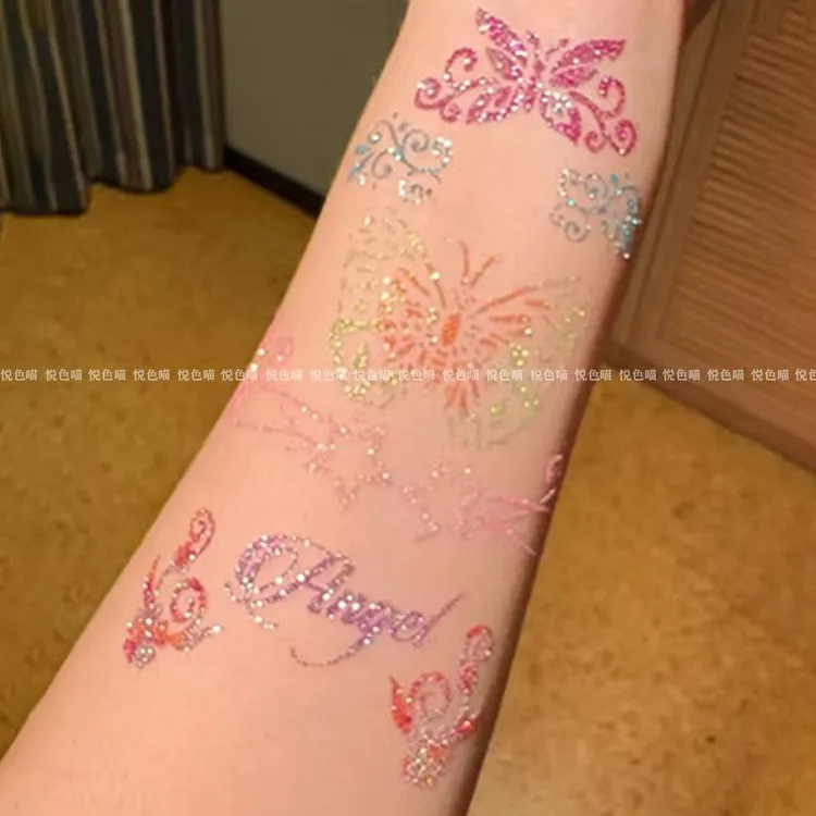 芭比之闪闪蝴蝶仙子 闪粉纹身贴ins手臂逼真防水持久甜酷高级爆款