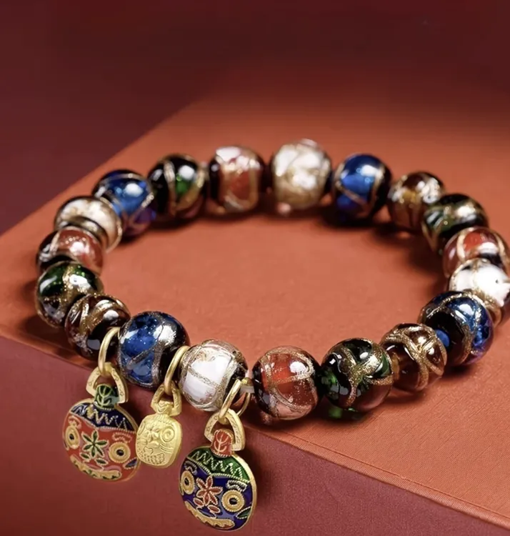 琉璃琉璃手链 【弟弟推荐】玻璃琉璃香灰五彩吞金兽手串铜合金饰品