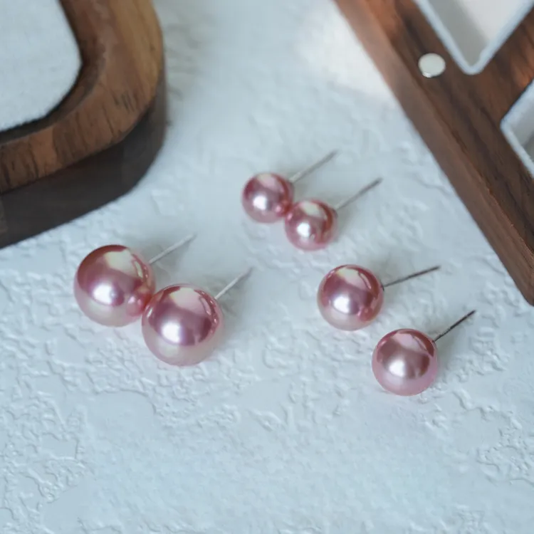 丽沁 925银耳饰 甜美粉珠耳钉女S925养耳洞简约精美耳饰仙气耳环