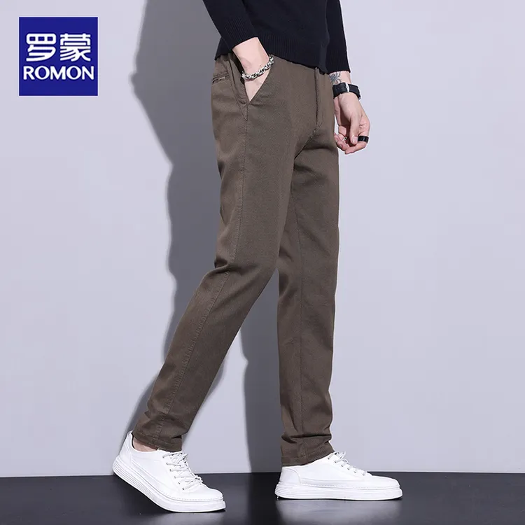 罗蒙品牌休闲裤男士秋冬季加绒加厚商务通勤西裤直筒修身百搭长裤