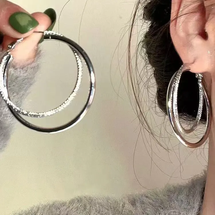 合金耳饰 简约冷淡风双圈大耳环女年新款潮耳饰气质高级大气耳钉