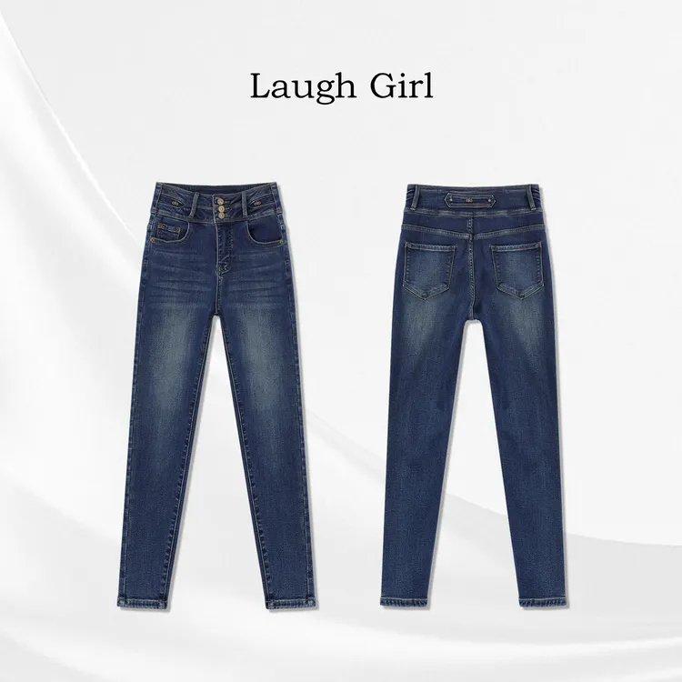 楚楚君 Laugh girl【曲线蓝牛】加厚高腰单排扣小脚九分裤KL551006J