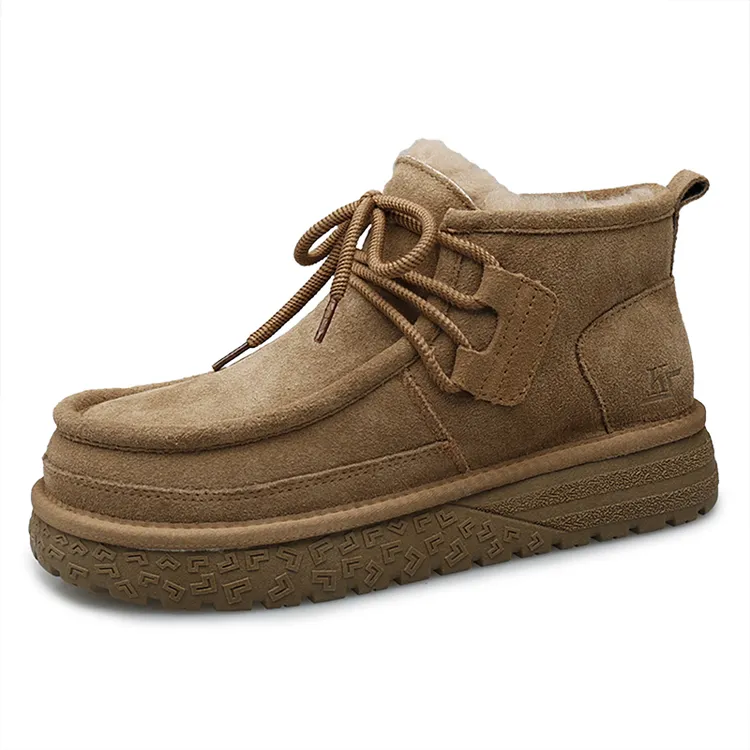 牛皮+全羊毛内里雪地靴男士系带保暖马丁靴短靴加厚大棉鞋 KS8828