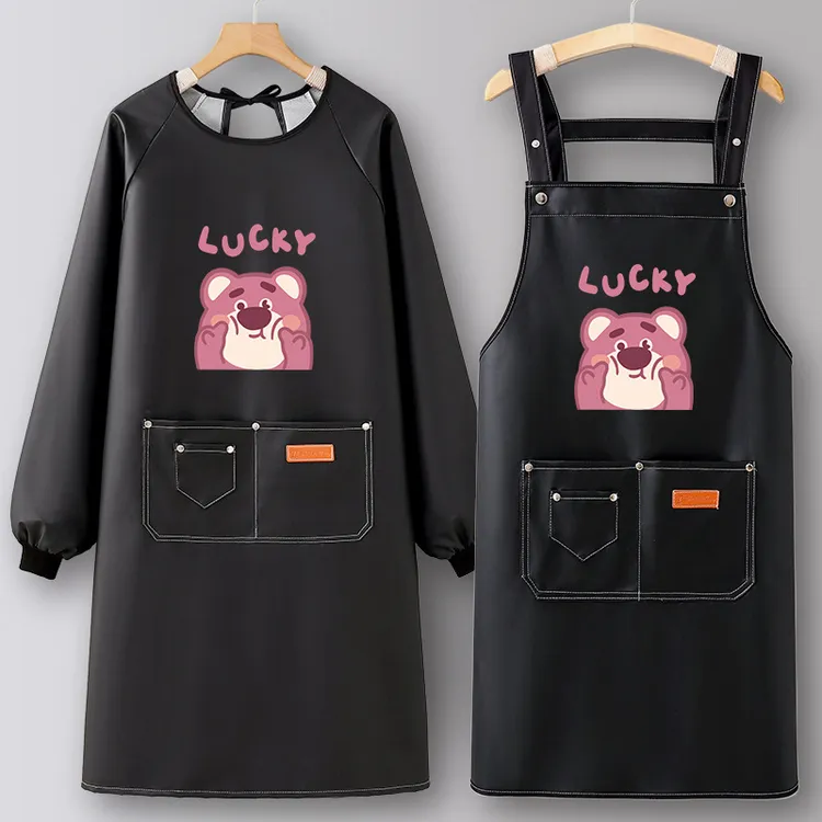 PU皮围裙厨房家用2025新款罩衣女上班专用做饭秋冬工作服防