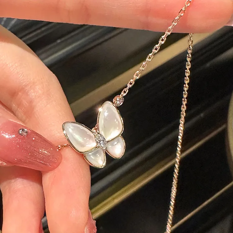 坠链均925银 白贝蝴蝶项链女款纯银轻奢小众设计高级感锁骨链饰品