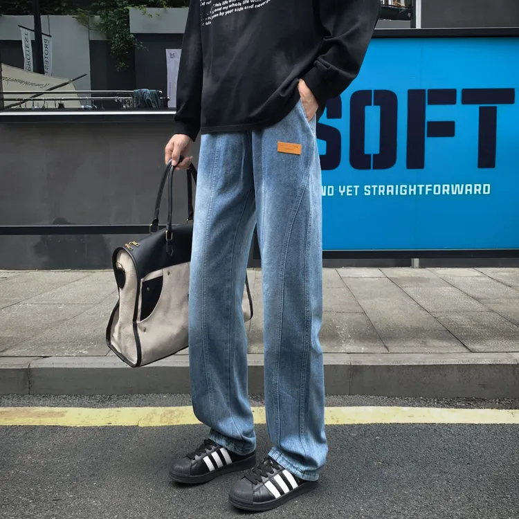 美式复古水洗做旧牛仔裤男款春秋季新款高街痞帅宽松休闲百搭长裤