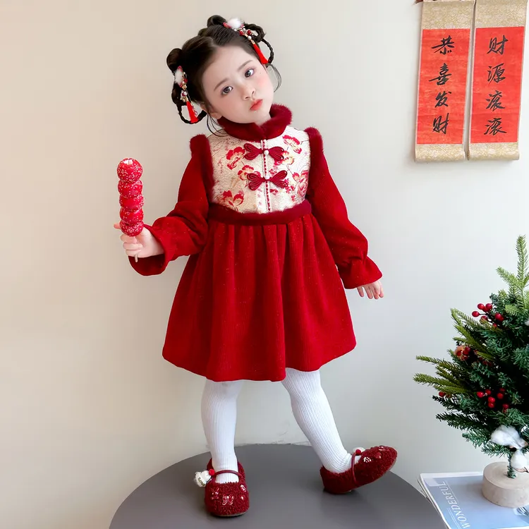 汉服女童拜年服冬季2025新款儿童国风裙子宝宝新中式过年喜庆衣服