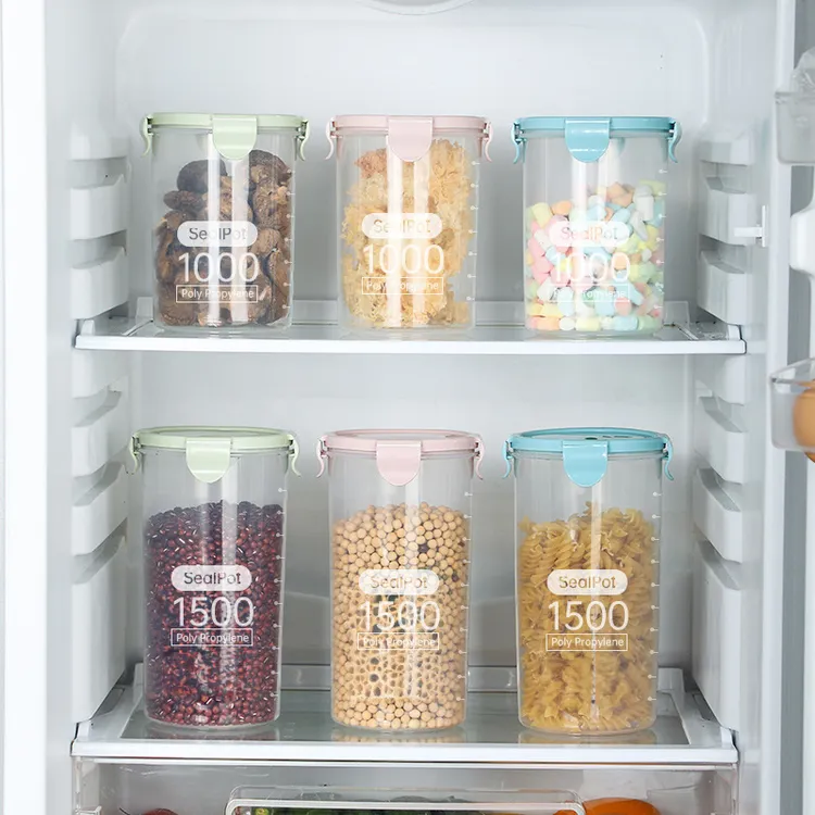 厨房透明密封罐塑料家用五谷杂粮收纳盒圆形带盖食品奶粉储物罐