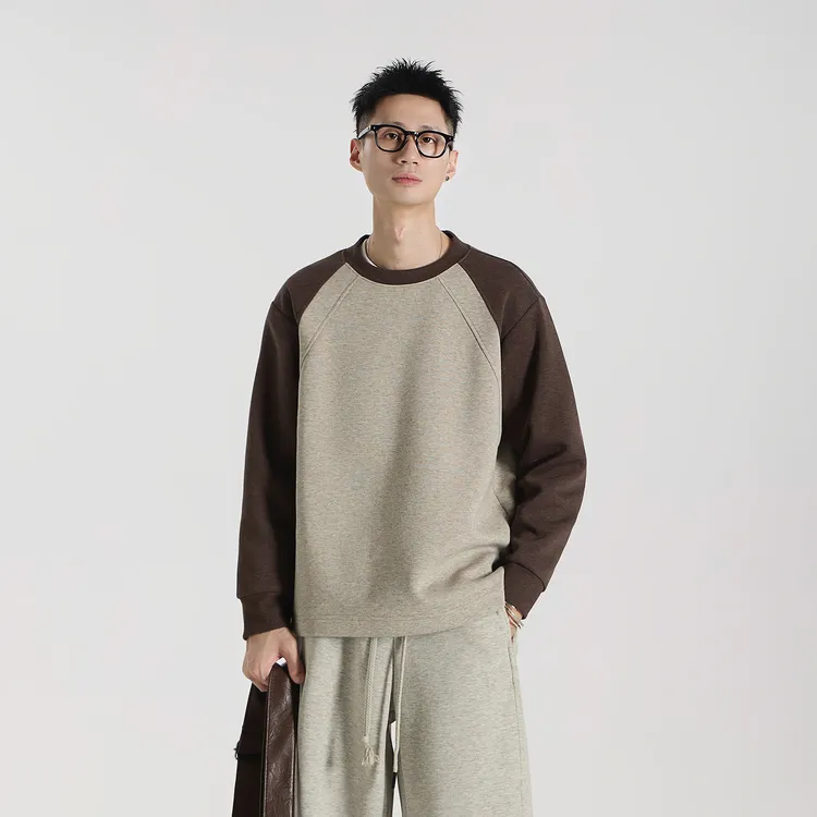 GCCDUPE77『韵律织纹』重磅拼接花纱上衣简约廓形圆领打底长袖卫衣