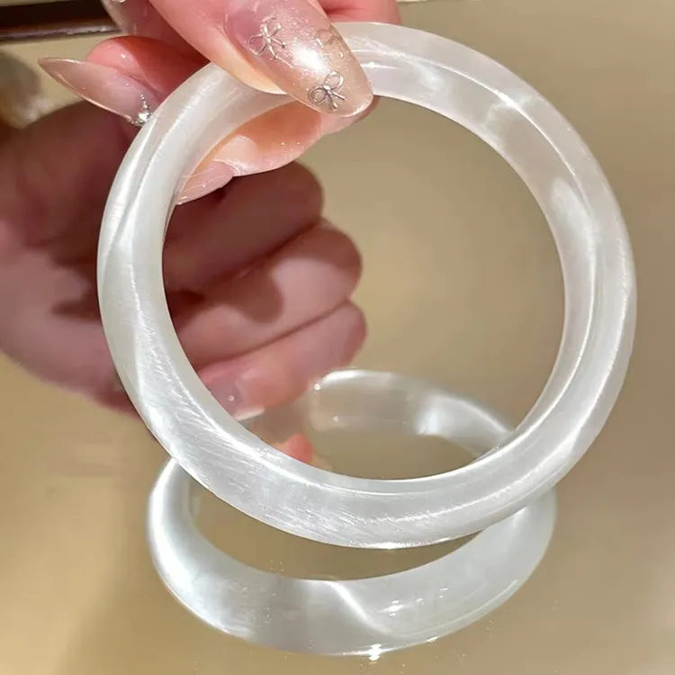 非金属珐琅手镯 白色透明猫眼琉璃国风中式-手镯