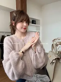 【温柔陷阱】+羊毛～温柔百搭灯笼袖针织开衫～显瘦插件袖外套女秋冬