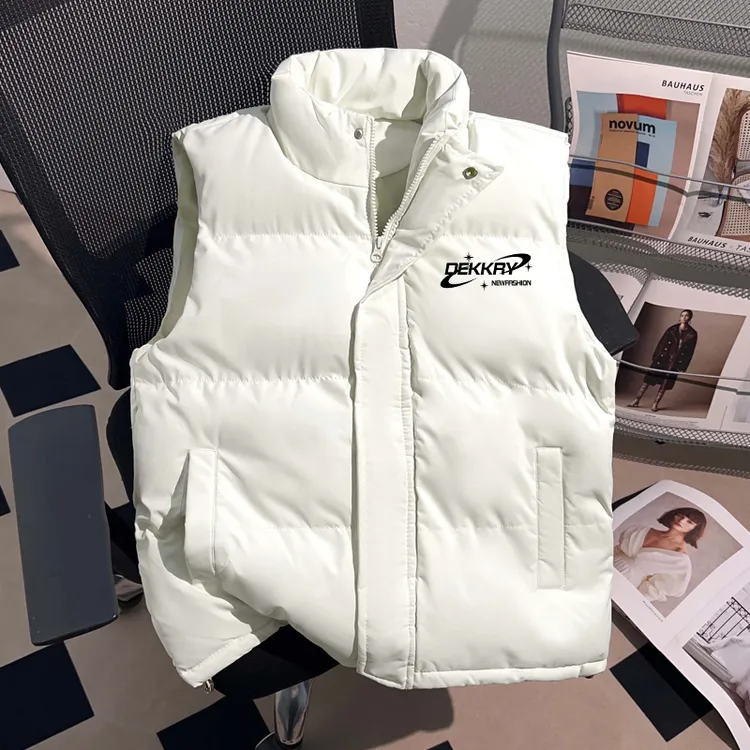Dekkry潮流时尚字母印花冬季加厚立领马甲男女款保暖无袖坎肩外套