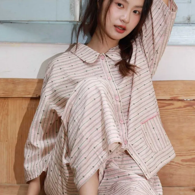 朵朵可可·261-197新翻领对开26春夏八分袖女士家居套装