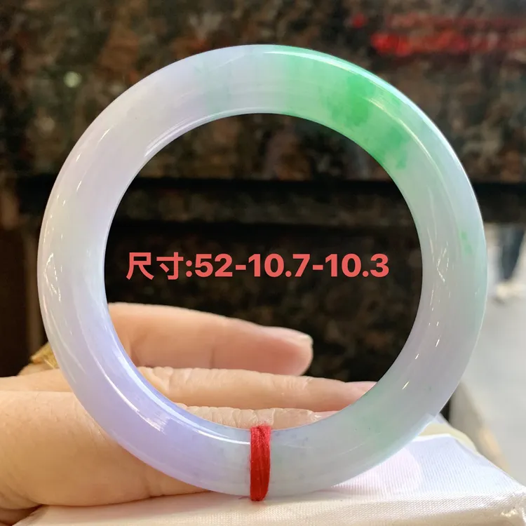 天然翡翠玉手镯52圈口春彩手镯圆条色彩绚丽玉手镯翡翠保真2901