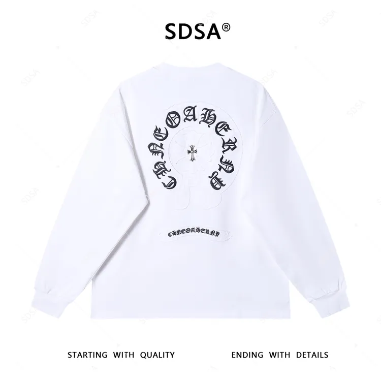 SDSA夏季新款男士痞帅美式简约撞色十字刺绣圆领卫衣宽松潮流时尚