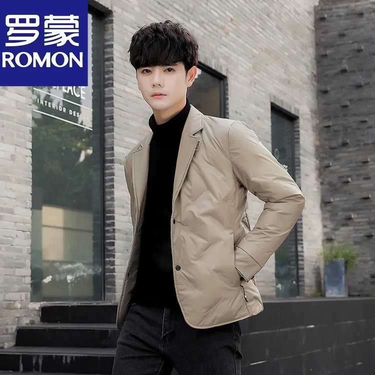 Romon/罗蒙冬季短款羽绒服潮流休闲保暖西装男士韩版高端轻薄外套