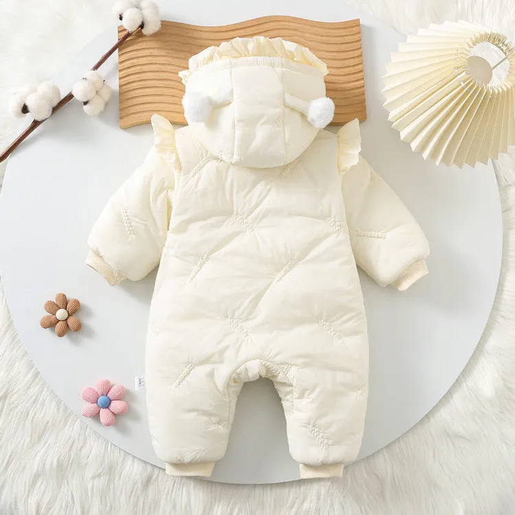 婴儿衣服冬装新生儿连体衣女宝宝爬服加绒夹棉冬季外出服棉哈衣