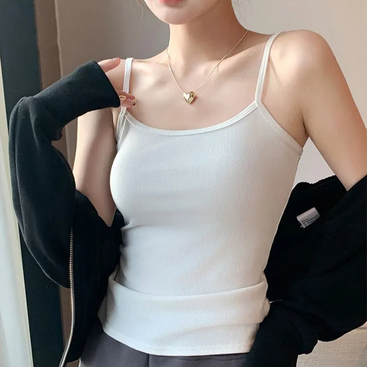 纯棉螺纹白色小吊带背心女内搭简约百搭修身显瘦外穿打底美背上衣