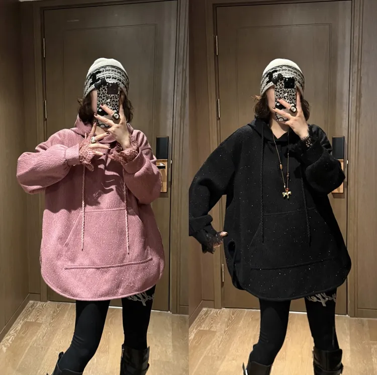 YDFSTUDIO小众【时光独白】欧货高品重工洒银拼接设计连帽时尚卫衣