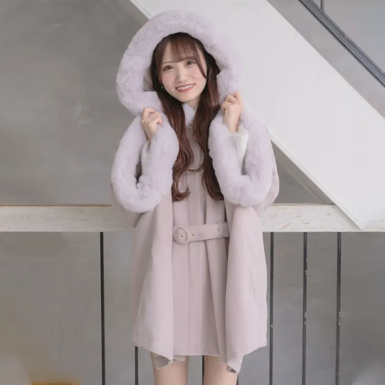 ROJITA · couture毛绒连帽披风式大衣(C535242现货)