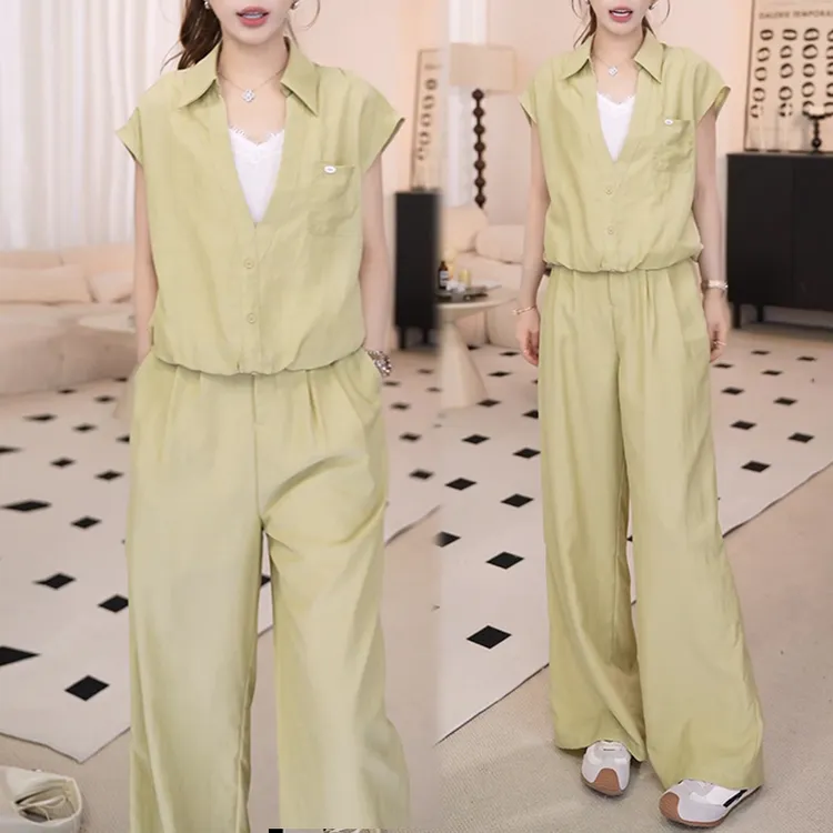 巨好看的夏装一整套高级感洋气时尚减龄衬衫显瘦阔腿裤两件套装女