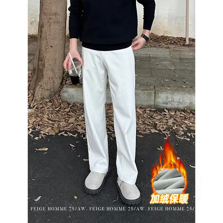 APENG冬季 加绒质感cleanfit百搭通勤休闲水洗中直筒牛仔裤5928