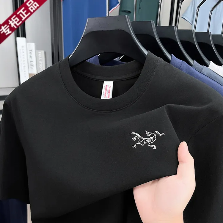 【撤柜折扣】新款鸟家刺绣棉纯男士短袖T恤大牌纯色半袖体恤潮流