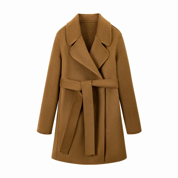 [T]边芙卡新款复古绵羊毛大衣中款韩版宽松外套女620263