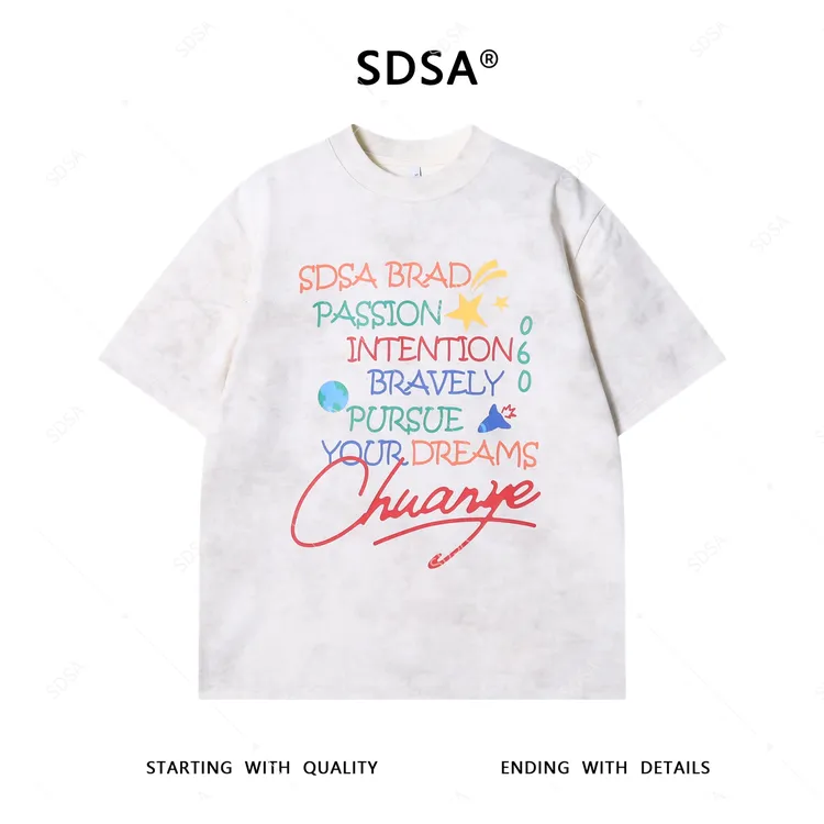 夏季高级感新款男士美式彩色字母印花短袖T恤百搭舒适圆领上衣