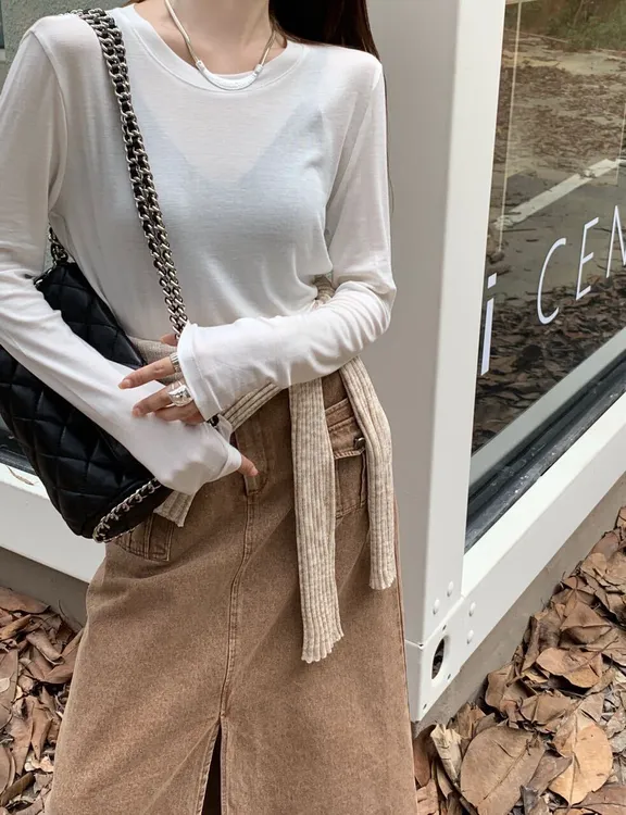 天丝羊毛纯色正肩打底时尚百搭