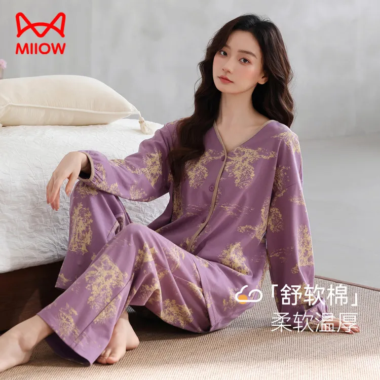 猫人睡衣女款春秋季纯棉长袖长裤2026独特巨好看气质风家居服套装商品图
