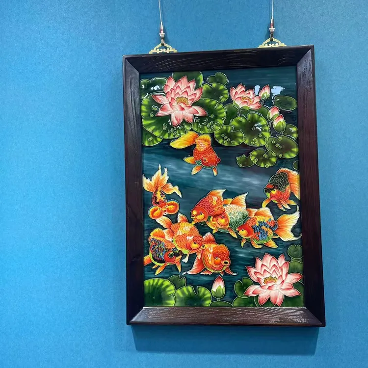 九鱼图-47*67新中式超大挂画精美瓷板画教师节礼物2025年瓷器直播