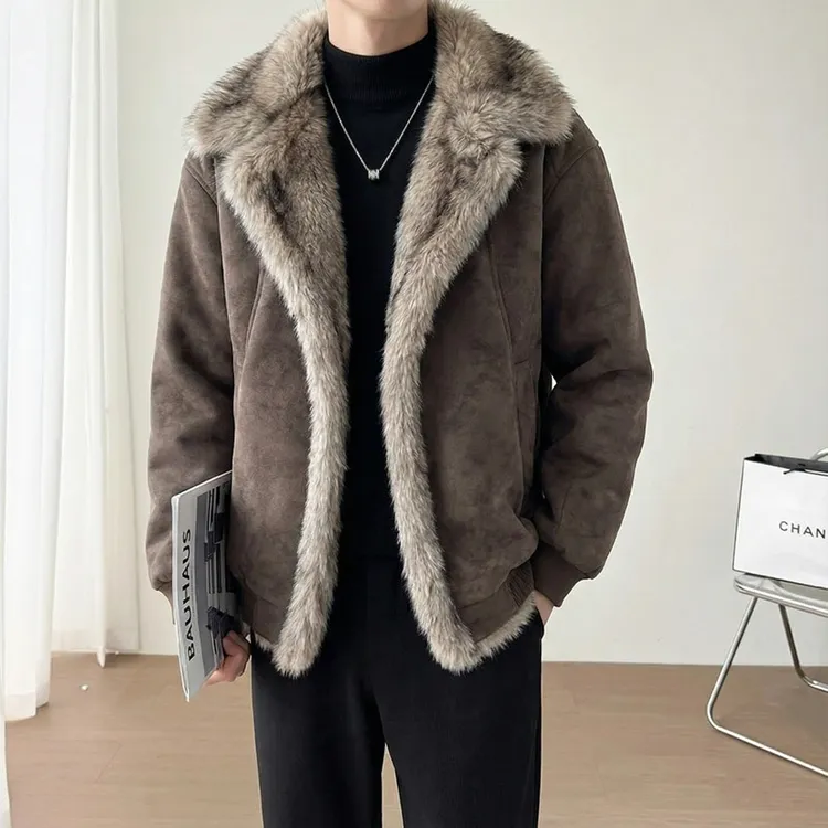 座山雕外套男冬季加绒加厚毛领夹克男款宽松cleanfit高级情侣棉服